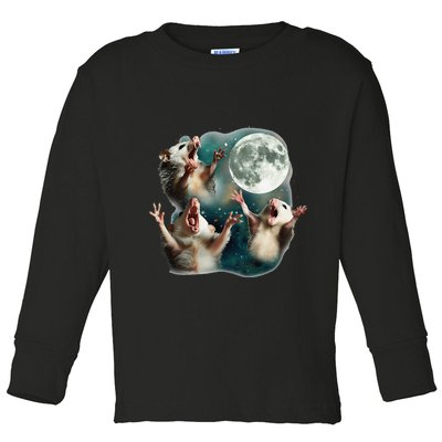 Three Possum Moon 3 Opossum Funny Weird Cursed Meme Toddler Long Sleeve Shirt