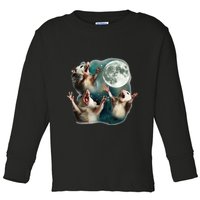 Three Possum Moon 3 Opossum Funny Weird Cursed Meme Toddler Long Sleeve Shirt