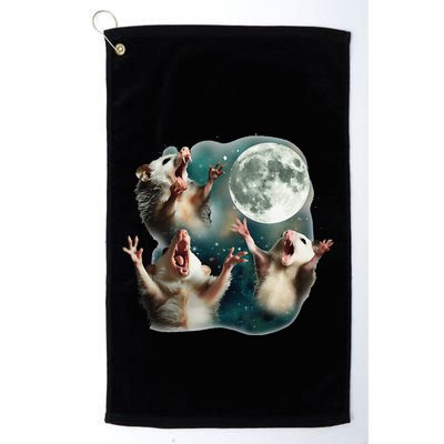 Three Possum Moon 3 Opossum Funny Weird Cursed Meme Golf Towel