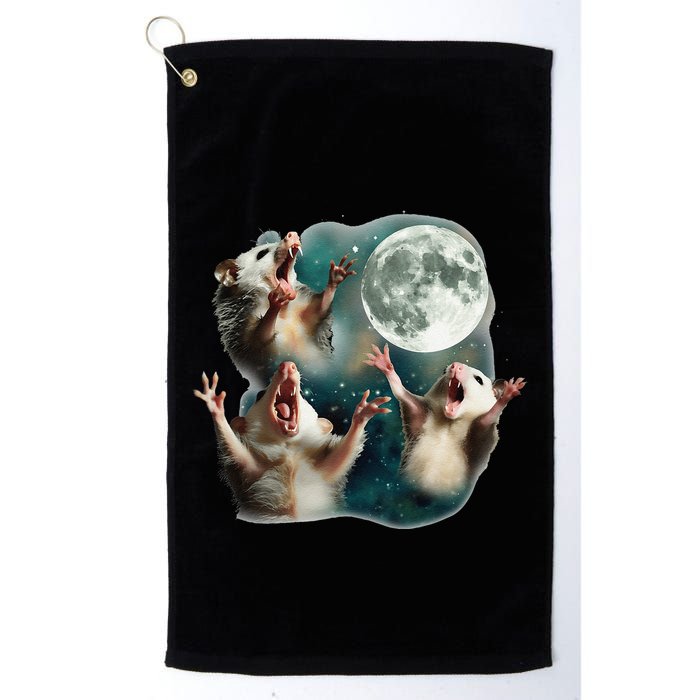 Three Possum Moon 3 Opossum Funny Weird Cursed Meme Golf Towel