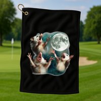 Three Possum Moon 3 Opossum Funny Weird Cursed Meme Golf Towel