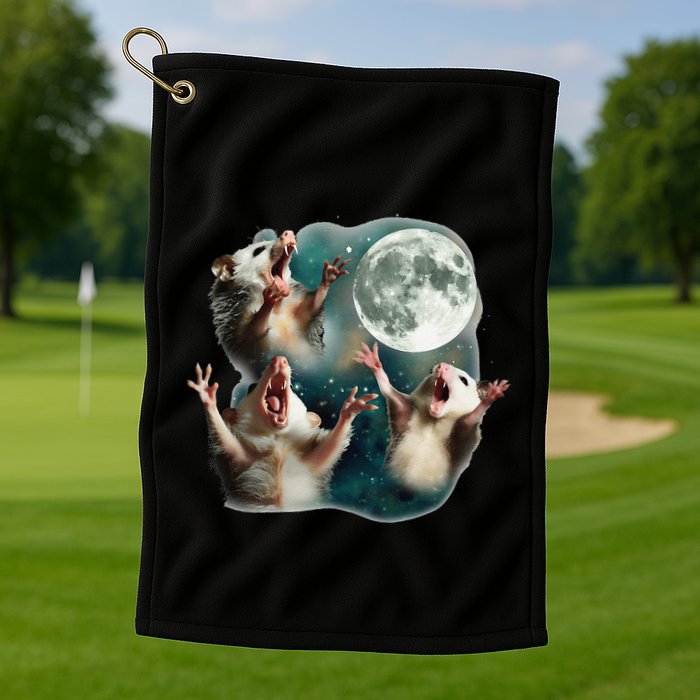 Three Possum Moon 3 Opossum Funny Weird Cursed Meme Golf Towel