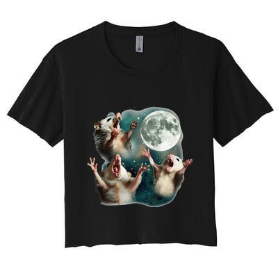 Three Possum Moon 3 Opossum Funny Weird Cursed Meme Crop Top