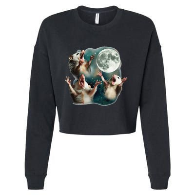 Three Possum Moon 3 Opossum Funny Weird Cursed Meme Cropped Pullover Crew