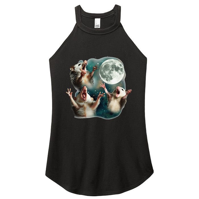 Three Possum Moon 3 Opossum Funny Weird Cursed Meme Women's Perfect Tri Rocker Tank