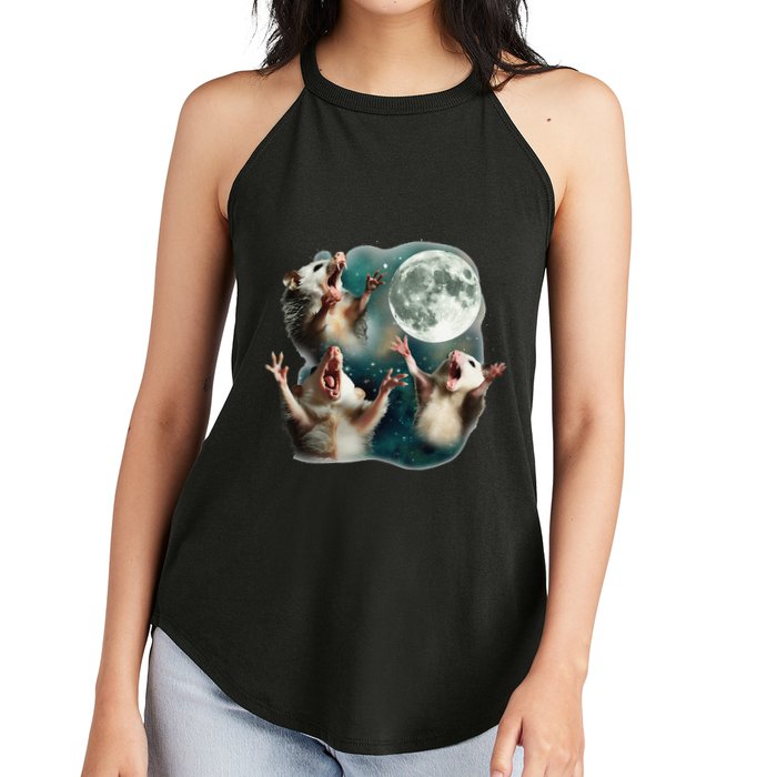 Three Possum Moon 3 Opossum Funny Weird Cursed Meme Women's Perfect Tri Rocker Tank
