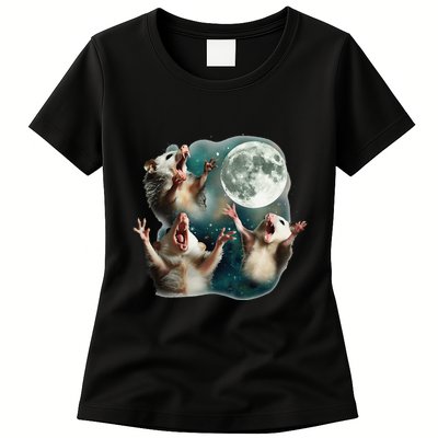 Three Possum Moon 3 Opossum Funny Weird Cursed Meme Womens T-Shirt