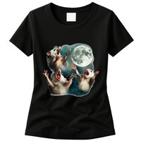 Three Possum Moon 3 Opossum Funny Weird Cursed Meme Womens T-Shirt