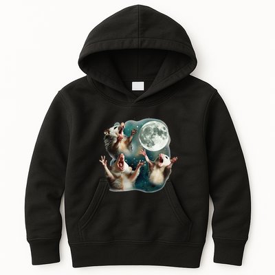 Three Possum Moon 3 Opossum Funny Weird Cursed Meme Kids Hoodie