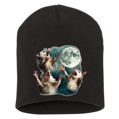 Three Possum Moon 3 Opossum Funny Weird Cursed Meme Short Acrylic Beanie