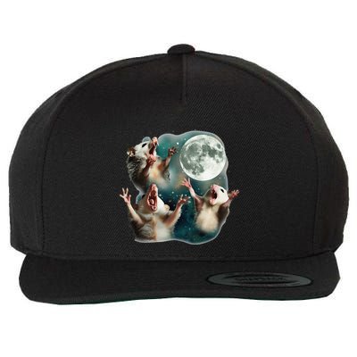 Three Possum Moon 3 Opossum Funny Weird Cursed Meme Wool Snapback Cap