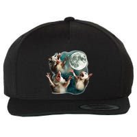 Three Possum Moon 3 Opossum Funny Weird Cursed Meme Wool Snapback Cap