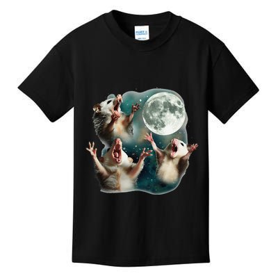 Three Possum Moon 3 Opossum Funny Weird Cursed Meme Kids T-Shirt