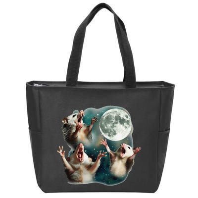 Three Possum Moon 3 Opossum Funny Weird Cursed Meme Zip Tote Bag