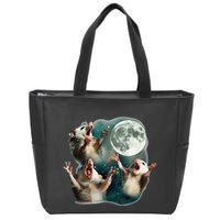 Three Possum Moon 3 Opossum Funny Weird Cursed Meme Zip Tote Bag