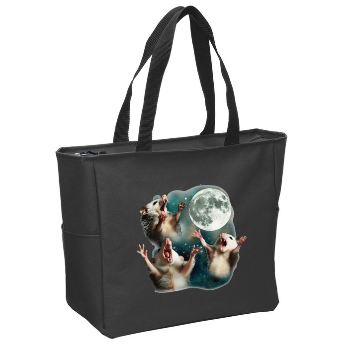 Three Possum Moon 3 Opossum Funny Weird Cursed Meme Zip Tote Bag