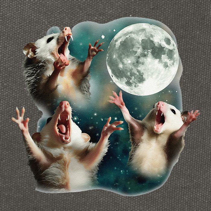 Three Possum Moon 3 Opossum Funny Weird Cursed Meme Cotton Canvas Backpack
