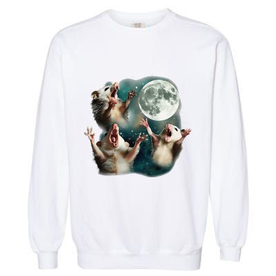 Three Possum Moon 3 Opossum Funny Weird Cursed Meme Garment-Dyed Sweatshirt