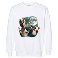Three Possum Moon 3 Opossum Funny Weird Cursed Meme Garment-Dyed Sweatshirt