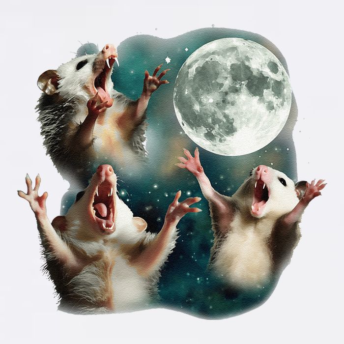 Three Possum Moon 3 Opossum Funny Weird Cursed Meme Garment-Dyed Sweatshirt