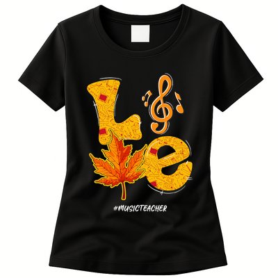 Thanksgiving Pumpkin Music Vibes for Autumn Womens T-Shirt