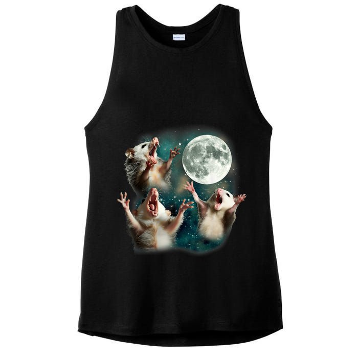 Three Possum Moon | 3 Opossum Funny Weird Cursed Meme Ladies PosiCharge Tri-Blend Wicking Tank