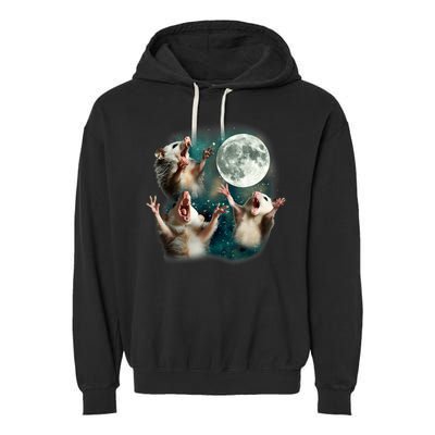 Three Possum Moon | 3 Opossum Funny Weird Cursed Meme Garment-Dyed Fleece Hoodie