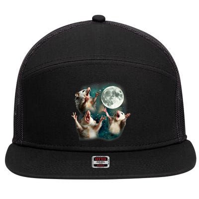Three Possum Moon | 3 Opossum Funny Weird Cursed Meme 7 Panel Mesh Trucker Snapback Hat
