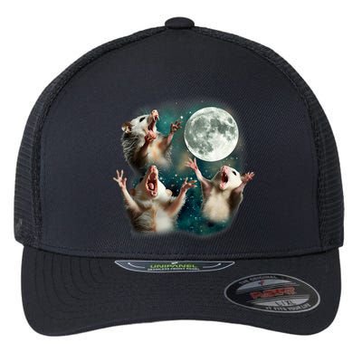 Three Possum Moon | 3 Opossum Funny Weird Cursed Meme Flexfit Unipanel Trucker Cap