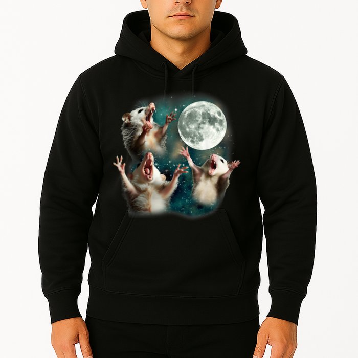 Three Possum Moon | 3 Opossum Funny Weird Cursed Meme Hoodie