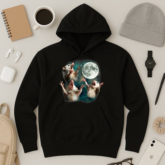 Three Possum Moon | 3 Opossum Funny Weird Cursed Meme Hoodie