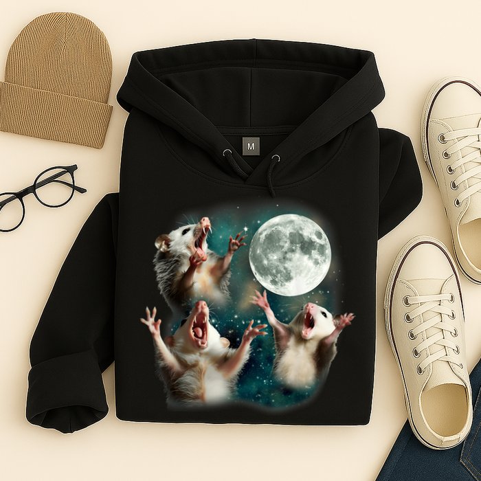 Three Possum Moon | 3 Opossum Funny Weird Cursed Meme Hoodie