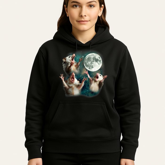 Three Possum Moon | 3 Opossum Funny Weird Cursed Meme Hoodie