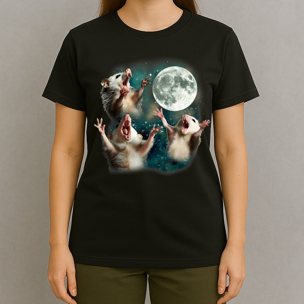 Three Possum Moon | 3 Opossum Funny Weird Cursed Meme T-Shirt