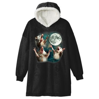 Three Possum Moon | 3 Opossum Funny Weird Cursed Meme Hooded Wearable Blanket