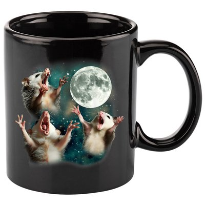 Three Possum Moon | 3 Opossum Funny Weird Cursed Meme 11oz C Handle Ceramic Mug