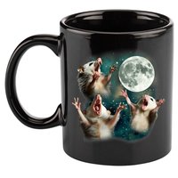 Three Possum Moon | 3 Opossum Funny Weird Cursed Meme 11oz C Handle Ceramic Mug
