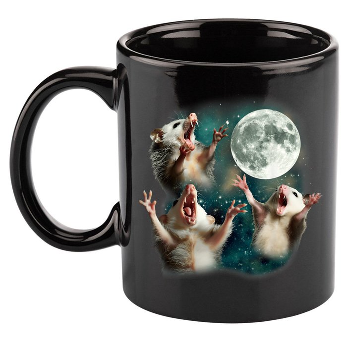 Three Possum Moon | 3 Opossum Funny Weird Cursed Meme 11oz C Handle Ceramic Mug