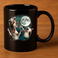 Three Possum Moon | 3 Opossum Funny Weird Cursed Meme 11oz C Handle Ceramic Mug