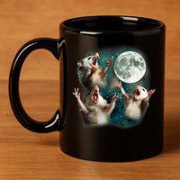 Three Possum Moon | 3 Opossum Funny Weird Cursed Meme 11oz C Handle Ceramic Mug