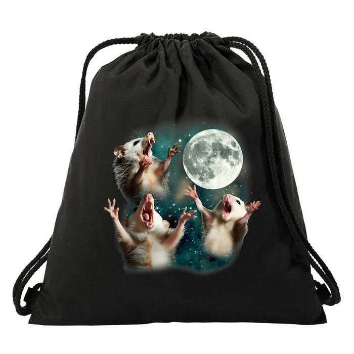 Three Possum Moon | 3 Opossum Funny Weird Cursed Meme Drawstring Bag