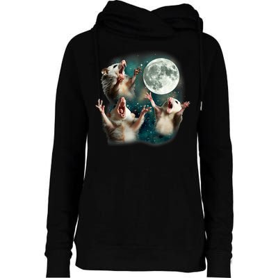 Three Possum Moon | 3 Opossum Funny Weird Cursed Meme Womens Funnel Neck Pullover Hood