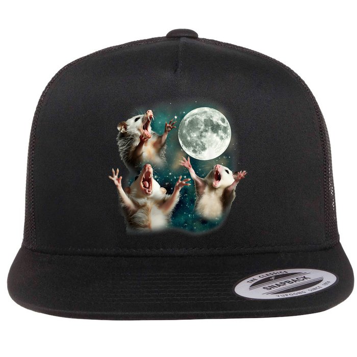 Three Possum Moon | 3 Opossum Funny Weird Cursed Meme Flatbill Hat