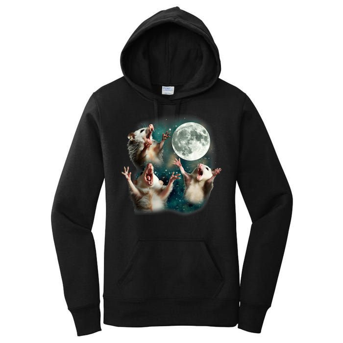 Three Possum Moon | 3 Opossum Funny Weird Cursed Meme Women's Pullover Hoodie