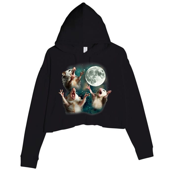 Three Possum Moon | 3 Opossum Funny Weird Cursed Meme Crop Fleece Hoodie