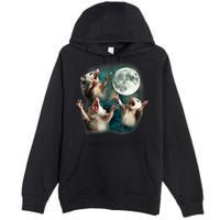 Three Possum Moon | 3 Opossum Funny Weird Cursed Meme Premium Pullover Hoodie