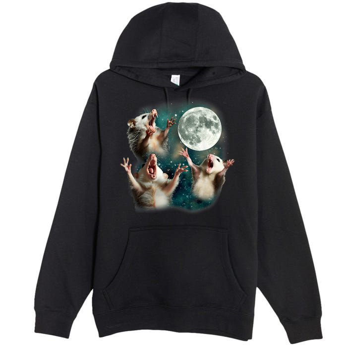 Three Possum Moon | 3 Opossum Funny Weird Cursed Meme Premium Pullover Hoodie