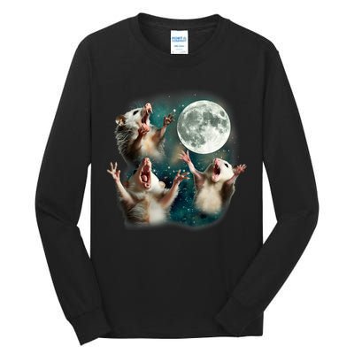 Three Possum Moon | 3 Opossum Funny Weird Cursed Meme Tall Long Sleeve T-Shirt