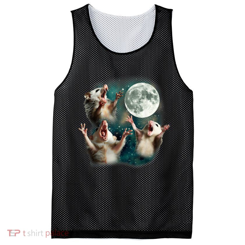 Three Possum Moon | 3 Opossum Funny Weird Cursed Meme Mesh Reversible Basketball Jersey Tank