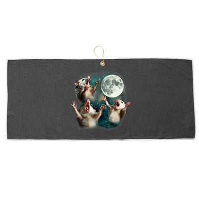 Three Possum Moon | 3 Opossum Funny Weird Cursed Meme Large Microfiber Waffle Golf Towel